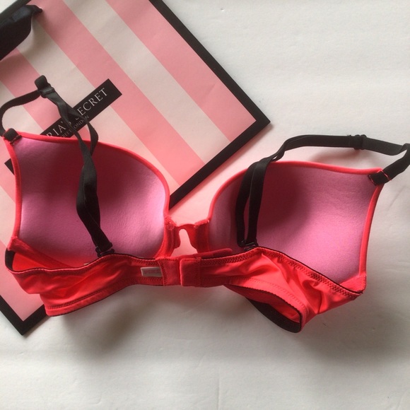 VICTORIAS SECRET PINK WEAR EVERYWHERE NEON PINK PUSH UP BRA 32B - Picture 2 of 13